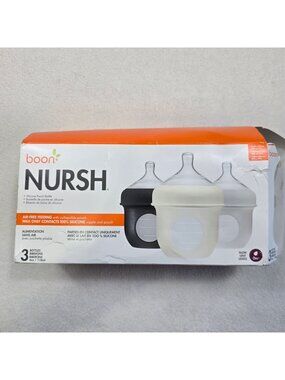Boon Nursh Silicone Pouch Bottle Set 3-Pack 4oz Air-Free Feeding BPA-Free Slow